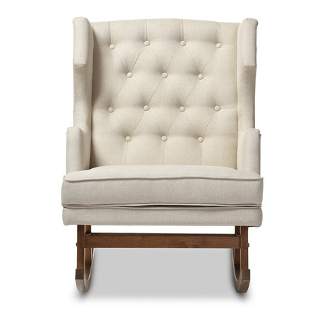 BAXTON STUDIO Iona Beige Upholstered Button-tufted Wingback Rocking Chair 122-6774
